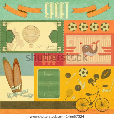 Retro Sport Card. Sport Items in Vintage Style. Vector Illustration.
