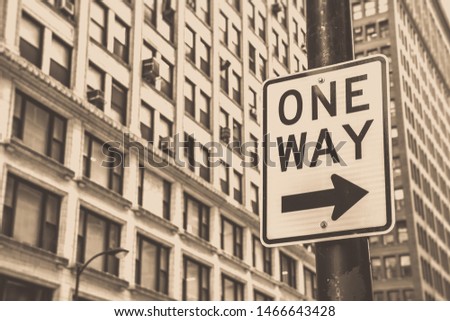 ONE WAY, right street sign