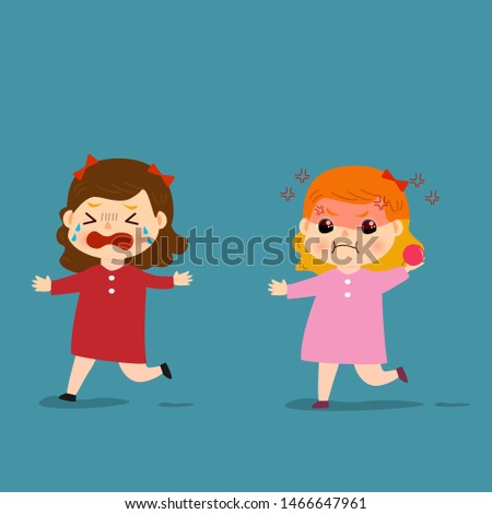 Two girls were quarreling.Vector illustration of a flat design