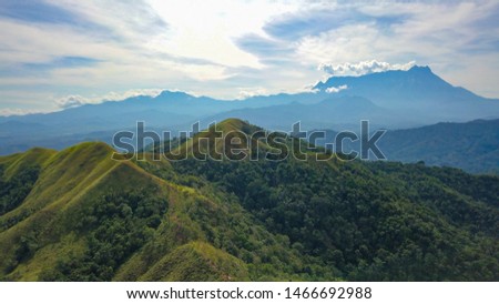 An aerial view of a mountain scenery of Bukit Bongol, Kota Belud. Bongol Hill, Kota Belud Sabah. One of the popular hiking trails at Kota Belud.