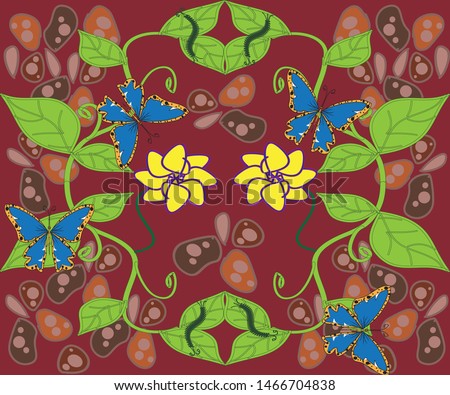 background patterns of leaves, flowers, butterflies and caterpillars in gravel gardens for tiles, wallpaper, fabrics, textiles, decorations and backgrounds