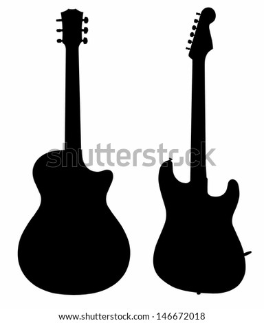collection of guitars electric acoustic silhouette