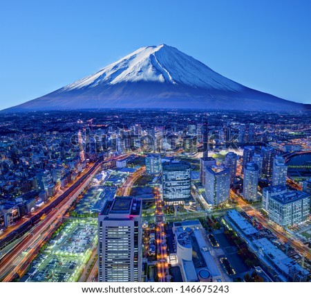 Skyline of Mt. Fuji and Yokohama, Japan. Royalty-Free Stock Photo #146675243