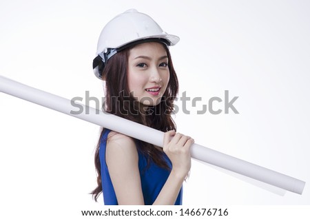 Female engineer with a isolated over a white background