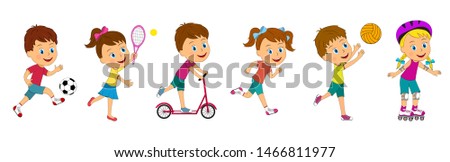 kids, boys and girls different sport activity, illustration,vector