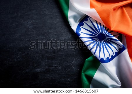 Top view of National Flag of India on blackboard background. Indian Independence Day. Royalty-Free Stock Photo #1466815607