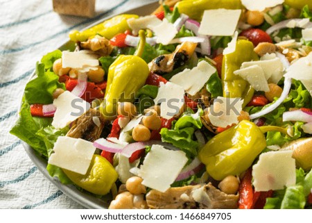Homemade Mediterranean Pizzeria Salad with Peppers and Artichoke Royalty-Free Stock Photo #1466849705