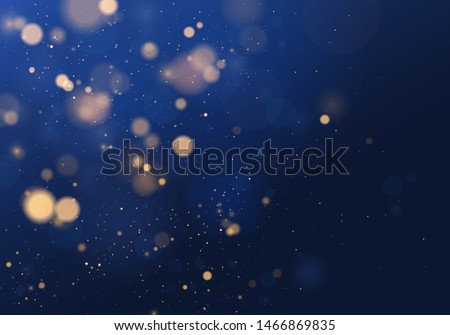 Blurred bokeh light on dark blue background. Christmas and New Year holidays template. Abstract glitter defocused blinking stars and sparks. Vector EPS 10 Royalty-Free Stock Photo #1466869835