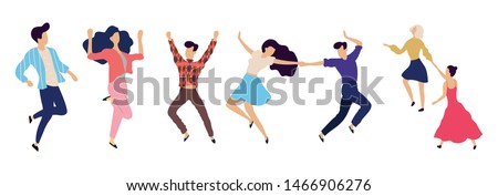 Crowd of young people dancing at club. Big set of characters having fun at party. Flat colorful vector illustration. - Vector Royalty-Free Stock Photo #1466906276