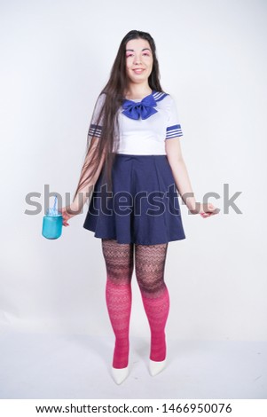 Asian Adult Plus Size Cosplay Woman on White Backgrond