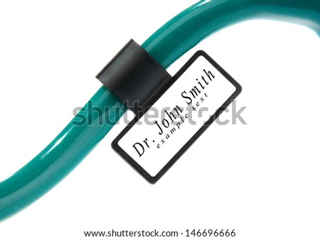 Stethoscope with medical ID tag isolated on white background