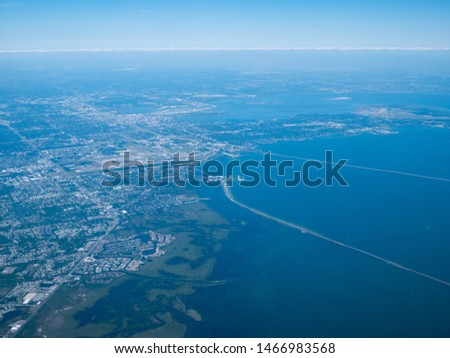 Aerial view of bridge connecting Tampa, st petersburg and clearwater in Florida, USA