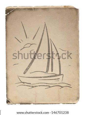 hand drawn background with sailboat. Jpeg version.