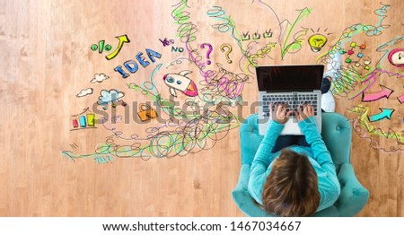 Many thoughts with woman using her laptop computer