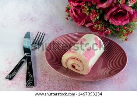 Milk Flavor roll cake filled with strawberry jam