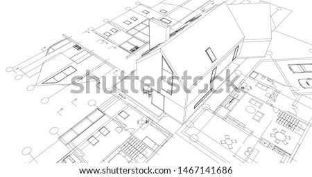 modern house sketch 3d illustration Royalty-Free Stock Photo #1467141686