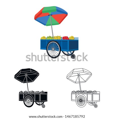 Vector design of cart with parasol logo. Set of cart and store stock vector illustration.