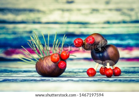 fantasy autumn figures made from chestnuts