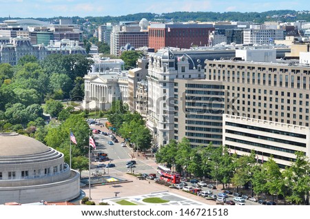 Washington DC, aerial view over Pennsylvania Avenue 