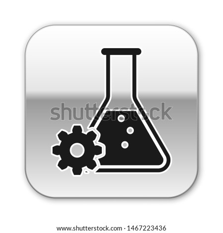 Black Bioengineering icon isolated on white background. Element of genetics and bioengineering icon. Biology, molecule, chemical icon. Silver square button