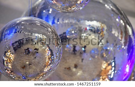 Hanging disco glitter balls in a mall