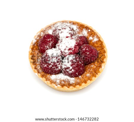 dessert with raspberries on a white background