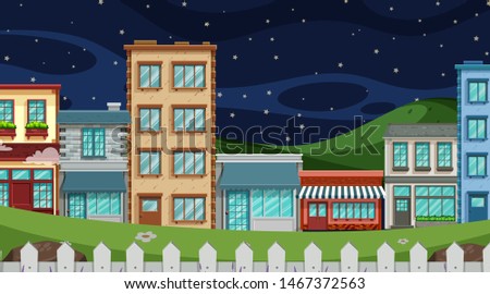 An outdoor scene with shop building illustration