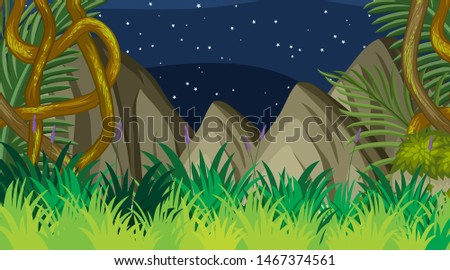 Landscape background design of forest at night illustration