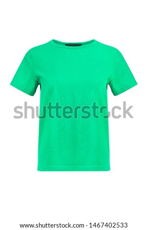 Blank green t-shirt, front view, isolated on white background