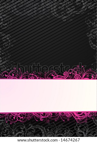 Vector black floral wallpaper with white copy-space