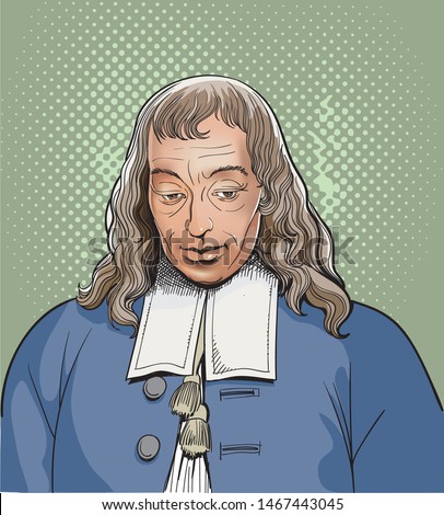 Blaise Pascal portrait in line art illustration, vector.