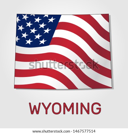 Map of the state of Wyoming in combination with a waving the flag of the United States - Vector