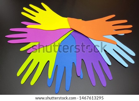International Human Rights day image for global equality and peace with colorful people hand prints, social diversity concept.