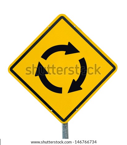Yellow traffic sign "traffic circle" on the White background