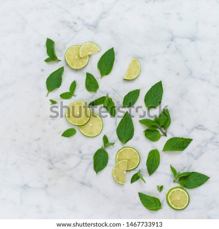 Mojito Ingredients on Marble Background, Mint and Lime