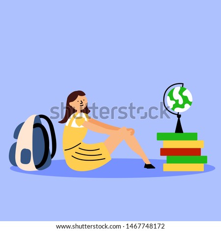 The student thought about learning. Waiting for the start of the lesson. Back to school. Editable Vector Illustration