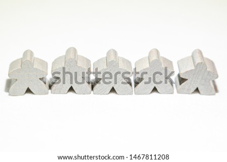 abstract figure of society and people, five wooden figures on wh