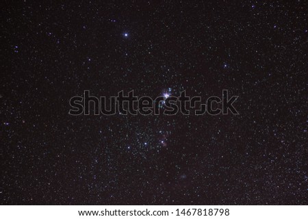 The Orion Constellation with the hunter and Orion Nebulae and amazing place on the universe. Maybe the most awesome object in the northern night skies and an awe newborn stars kindergarten in the sky