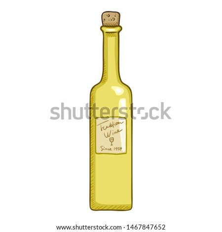 Vector Cartoon Illustration - Vector Sketch Illustration - Glass Bottle of White Wine
