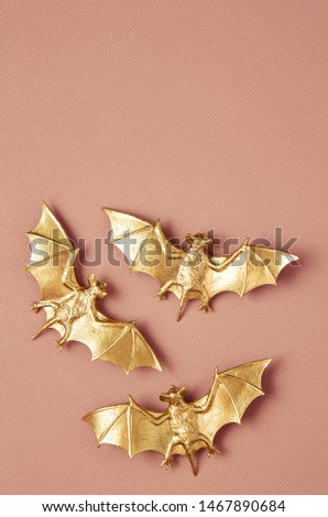 Top view of Halloween decoration with plastic bats. Party, invitation, halloween decoration concept