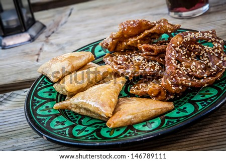traditional honey and almond sweet pastries from morocco Royalty-Free Stock Photo #146789111