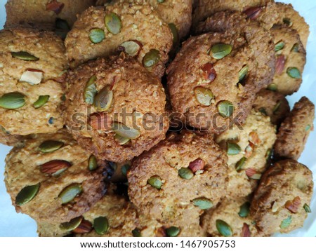 top view picture of cookies from natural ingredient for healthy diet. 