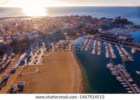 Aerial landscape picture in Costa Brava, harbor town Palamos
