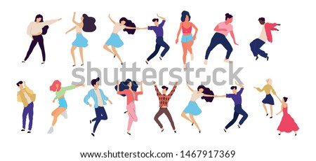 Crowd of young people dancing at club. Big set of characters having fun at party. Flat colorful vector illustration. - Vector Royalty-Free Stock Photo #1467917369