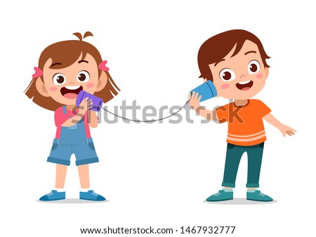 kids playing telephone toy vector isolated