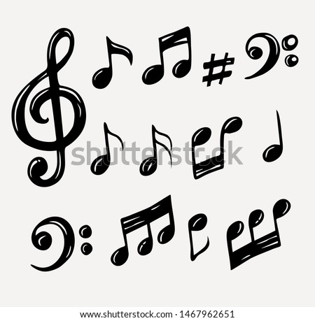 Vector set of hand drawn music notes, vector illustration