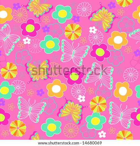 butterfly and flowers vector seamless repeat pattern