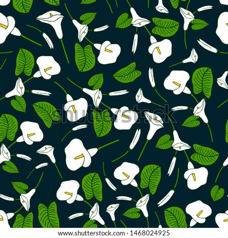 vector illustration eps 10. seamless pattern made from white calla lily. Hand drawing