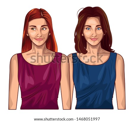 Pop art beautiful women smiling with casual clothes ,vector illustration graphic design.