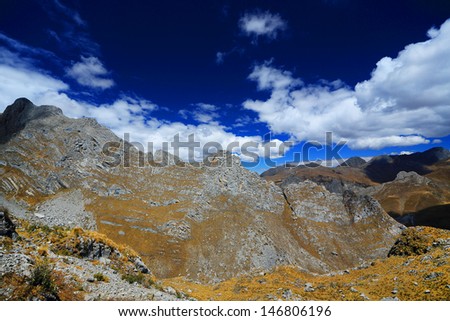 Mountain landscape in Cordiliera Huayhuash, Peru, South America